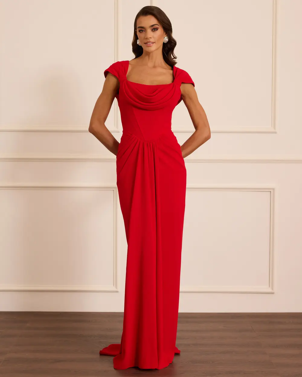 Korsajlı Drapeli Krep Abiye