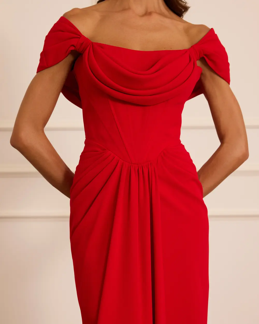 Korsajlı Drapeli Krep Abiye