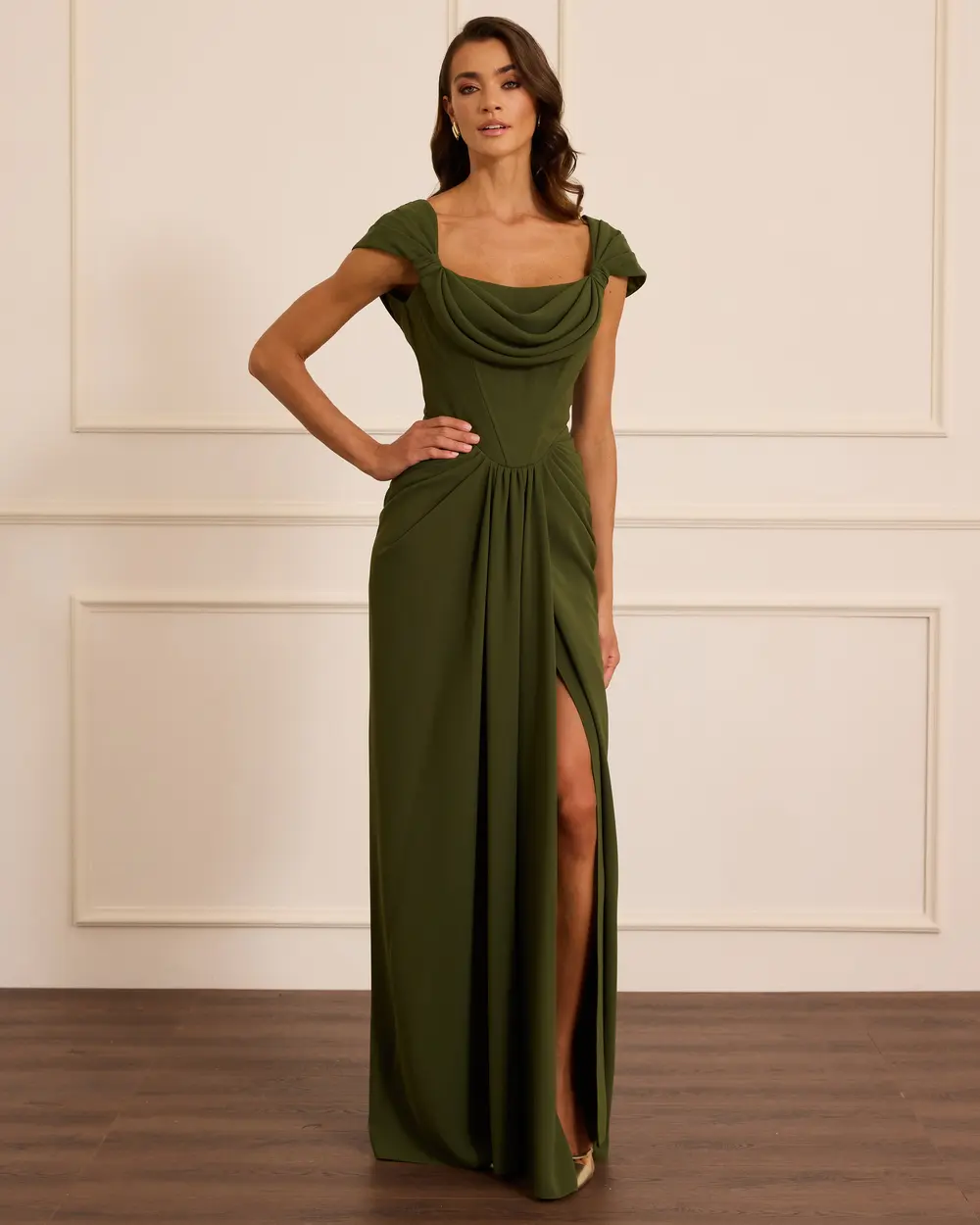 Korsajlı Drapeli Krep Abiye