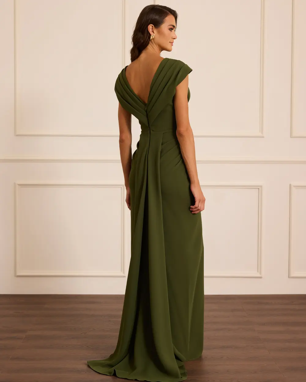 Korsajlı Drapeli Krep Abiye