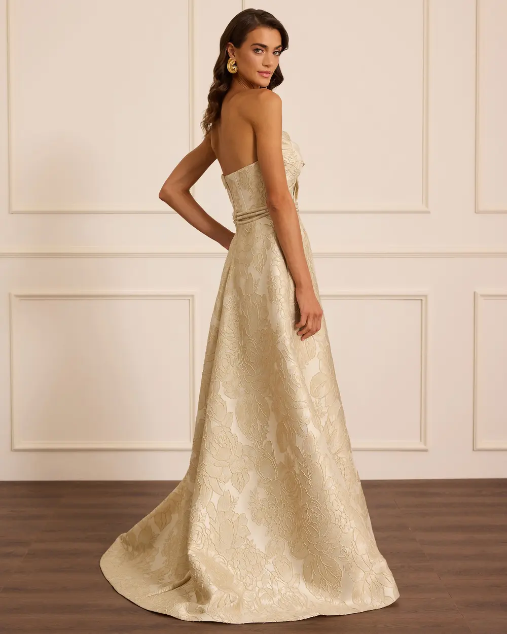 Strapless Jacquard Dress with Pockets