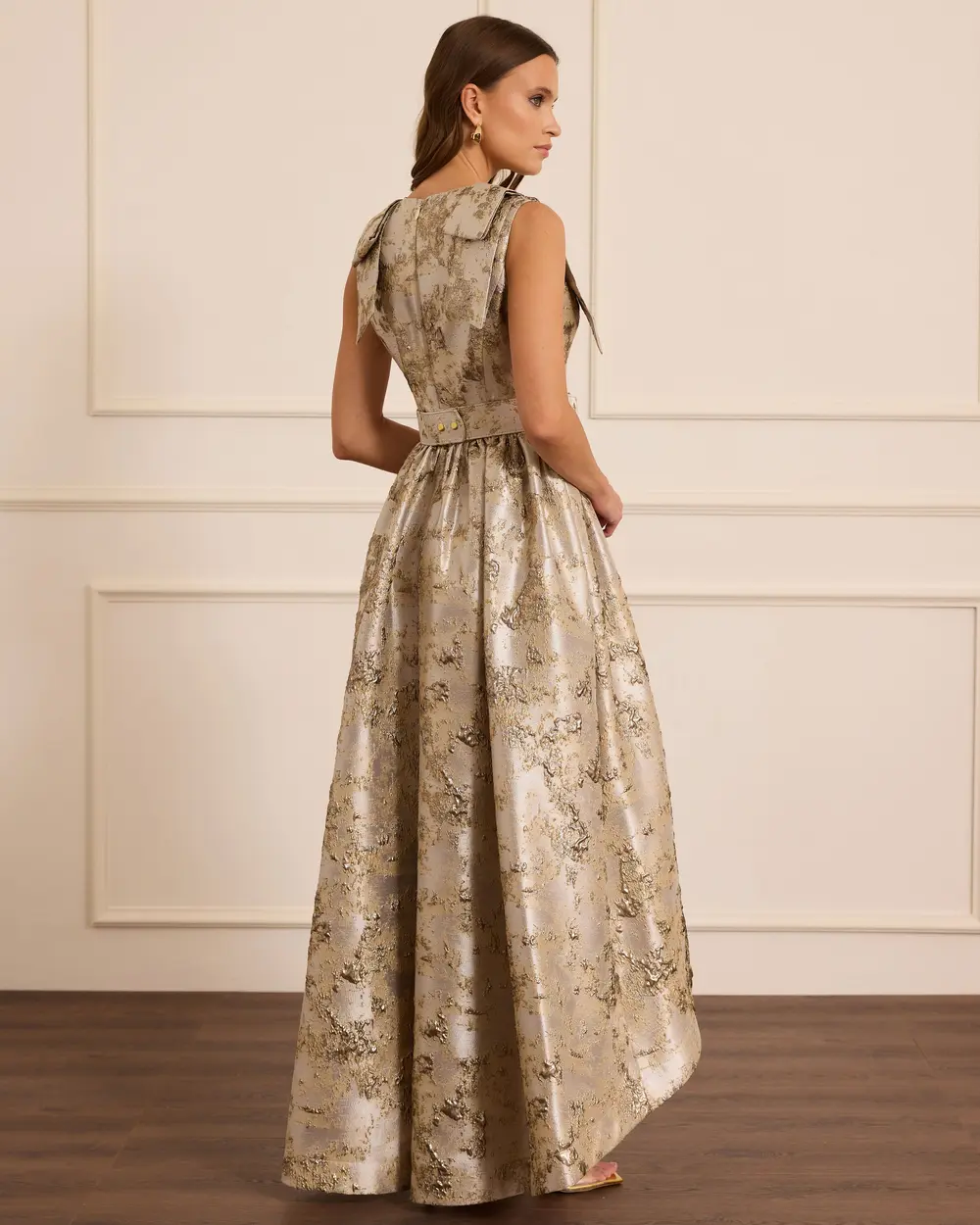 Patterned Belt Detailed Jacquard Evening Dress
