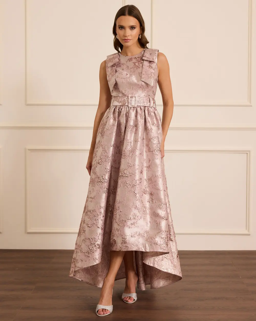 Desenli Kemer Detaylı Jakar Abiye