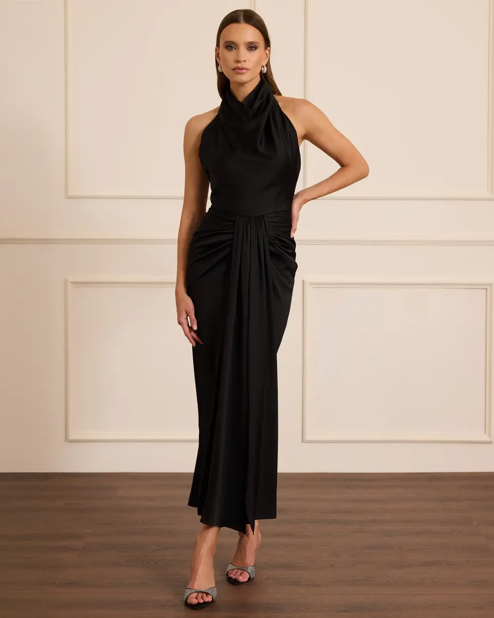 Degaje Yaka Drapeli Saten Abiye