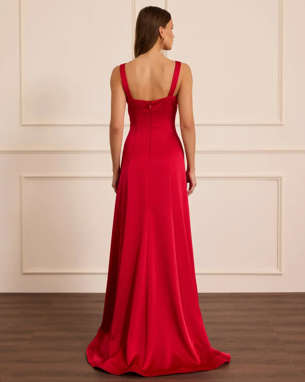 Askılı Kalp Yaka Saten Abiye