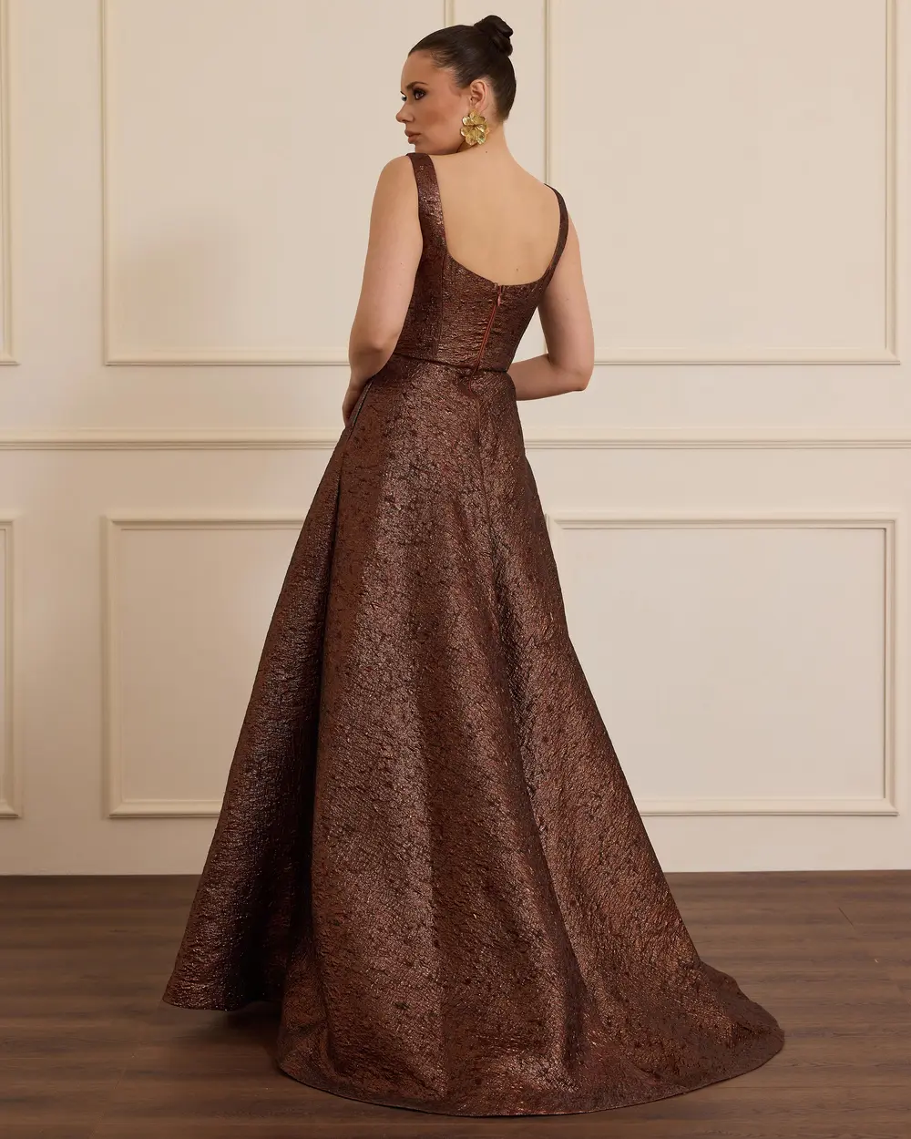 Korsajlı Askılı Jakar Elbise