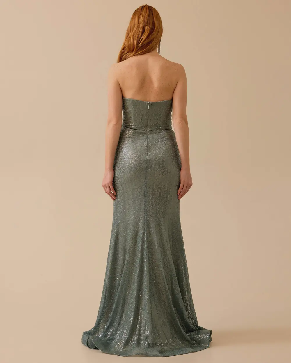 Payetli Balık Form Yırtmaçlı Abiye