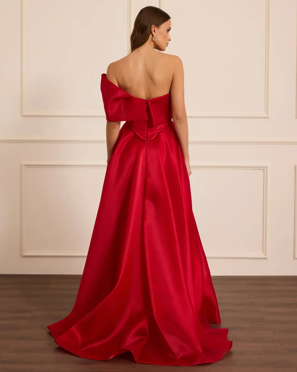 Korsajlı Taş Aksesuarlı Saten Elbise