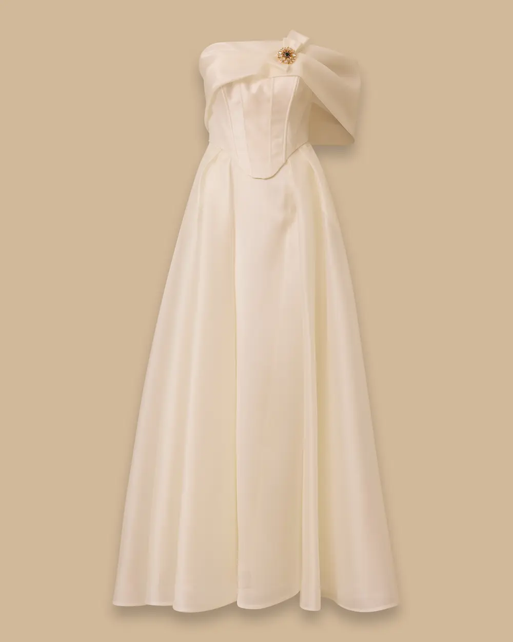 Korsajlı Taş Aksesuarlı Saten Elbise