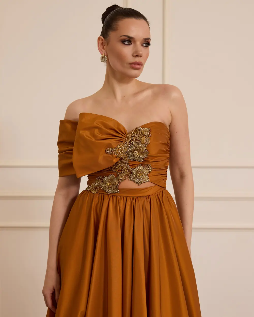 Embroidered Evening Dress with Slit Detail