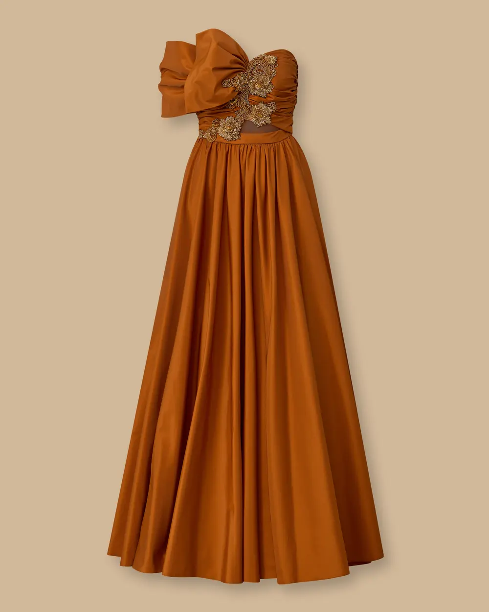 Embroidered Evening Dress with Slit Detail
