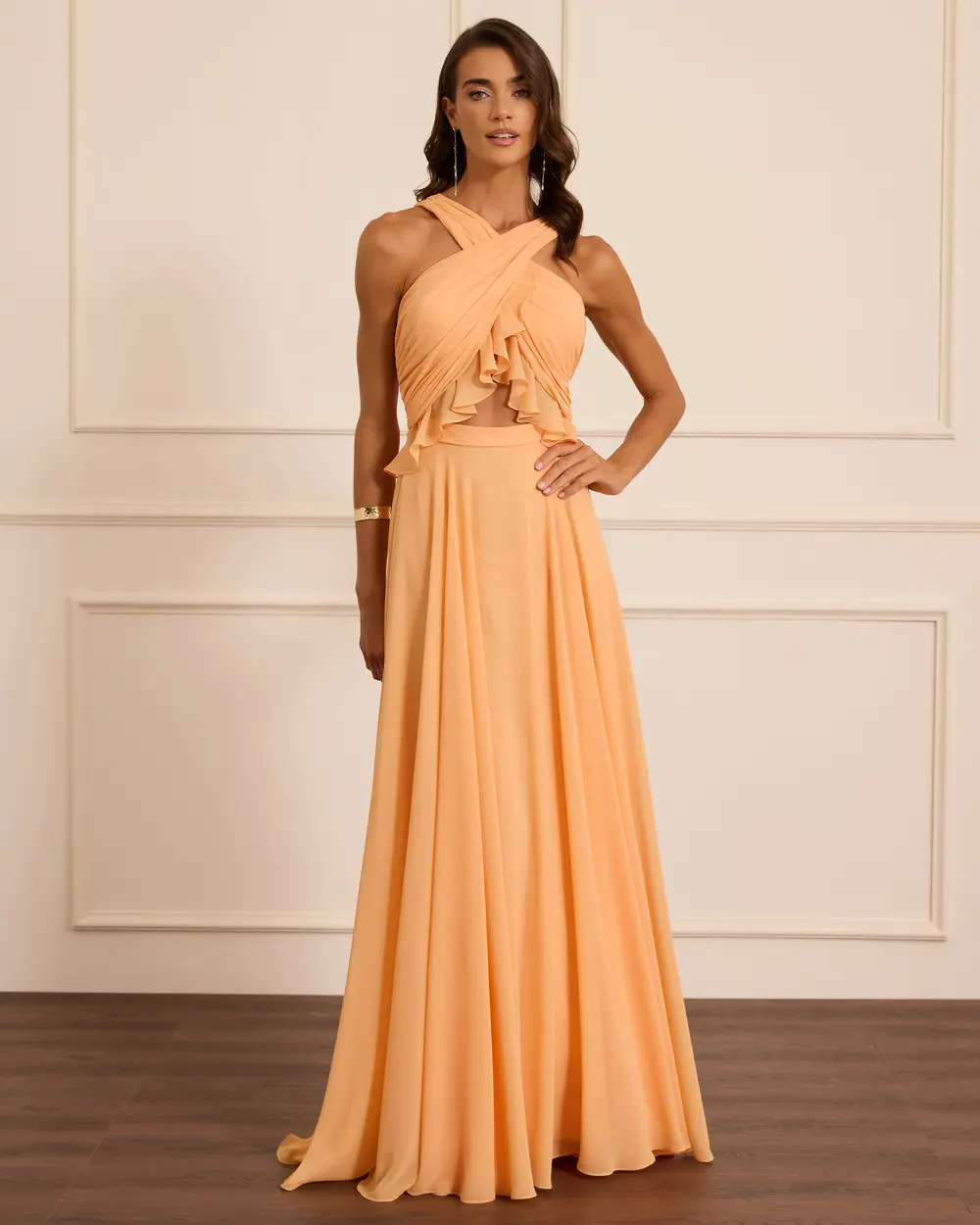 Fırfır Detaylı Uzun Form Abiye