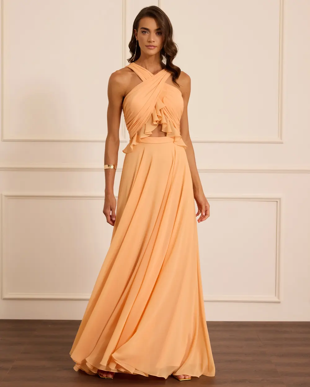 Fırfır Detaylı Uzun Form Abiye