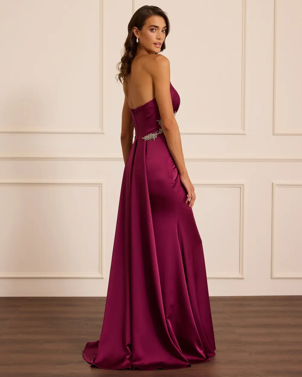 Taşlı Fular Detaylı Saten Abiye