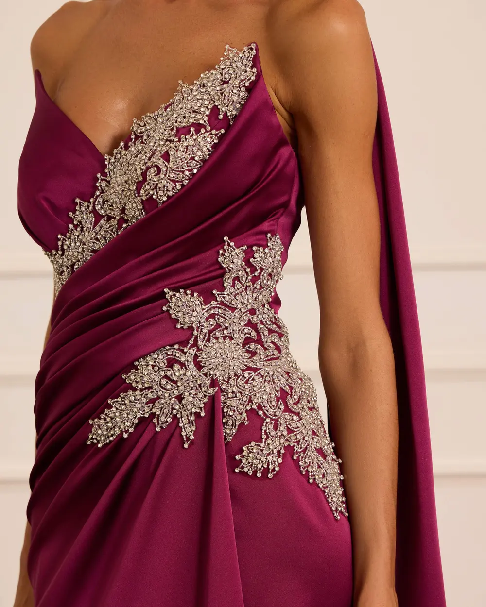 Taşlı Fular Detaylı Saten Abiye