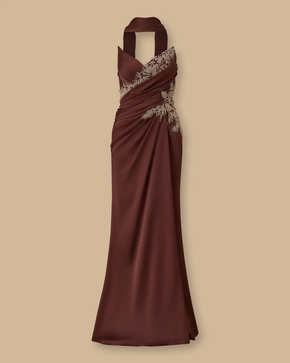 Taşlı Fular Detaylı Saten Abiye