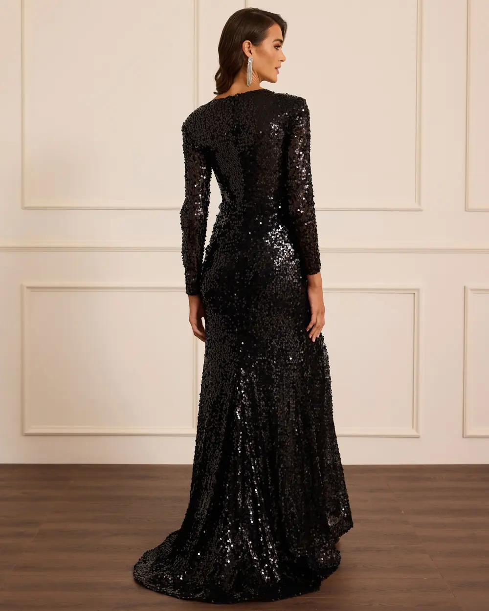 Sequin Dress with Draped Slit Detail