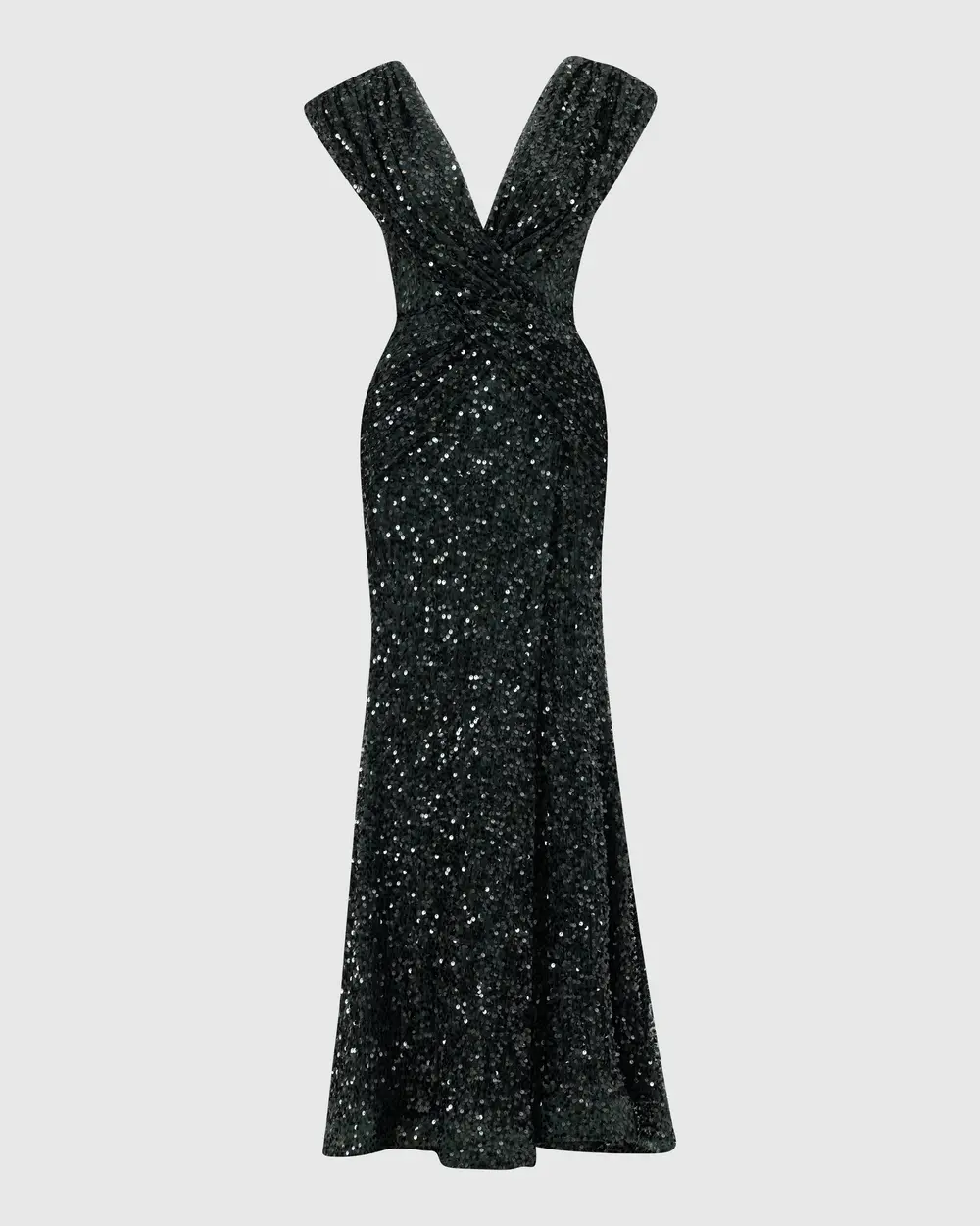 V-Neck Draped Sequin Evening Dress