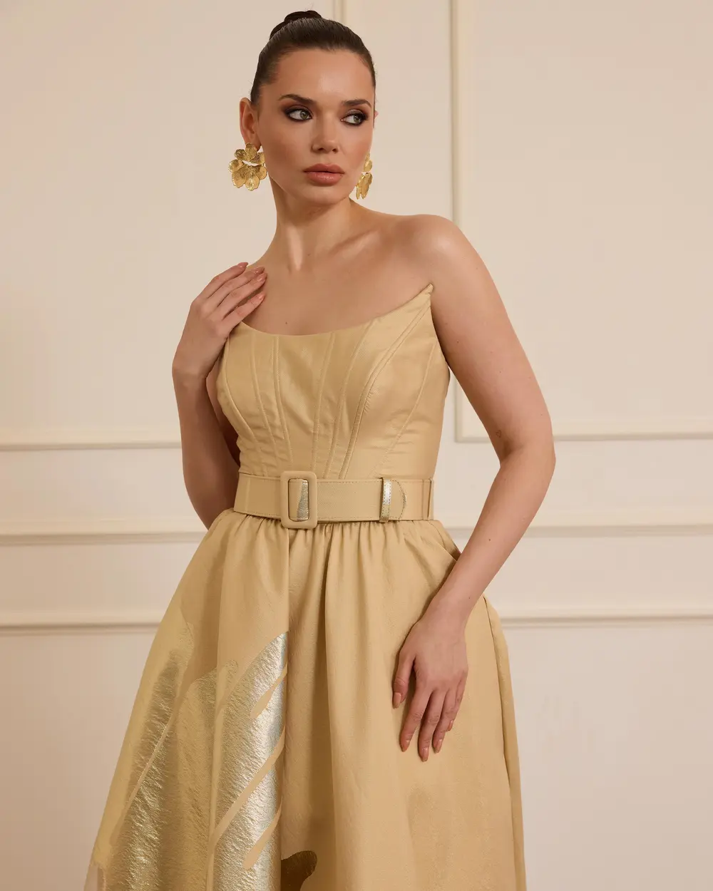 Swallow Neck Patterned Jacquard Evening Dress