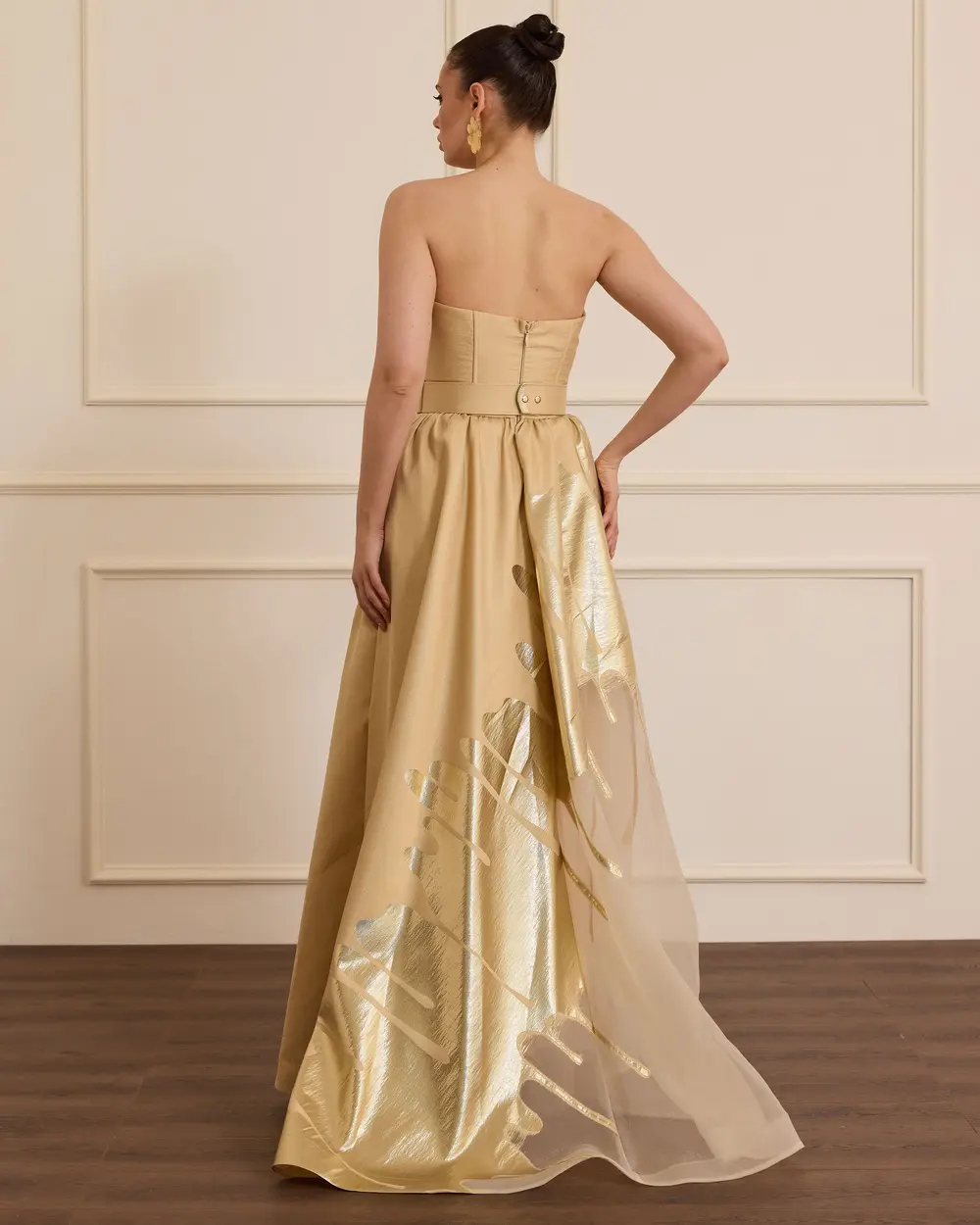 Swallow Neck Patterned Jacquard Evening Dress