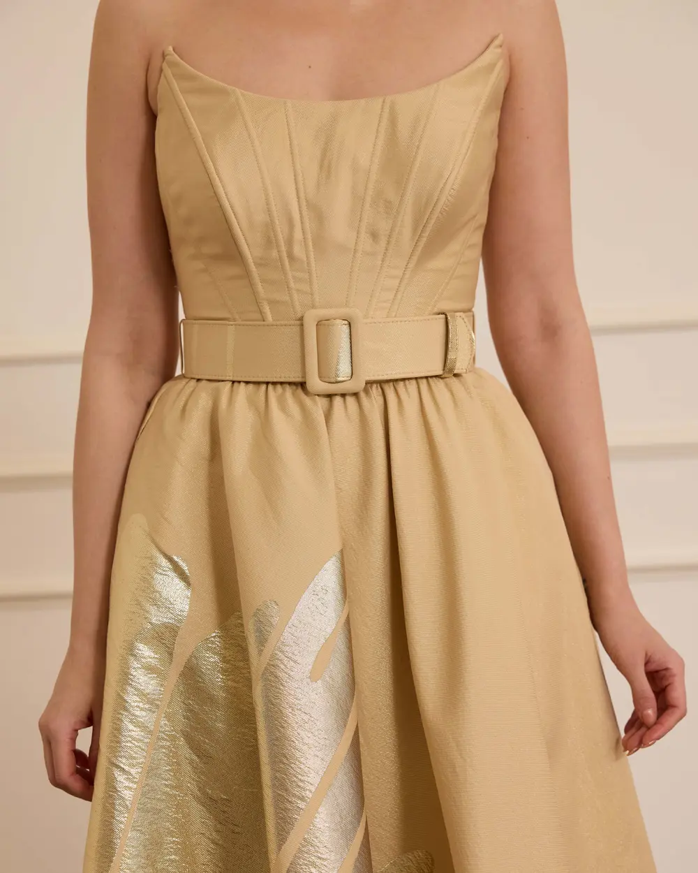 Swallow Neck Patterned Jacquard Evening Dress