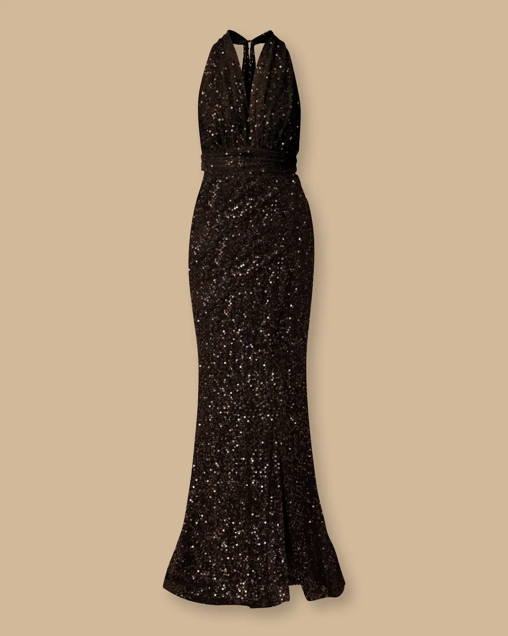 V Neck Back Decollete Sequin Evening Dress