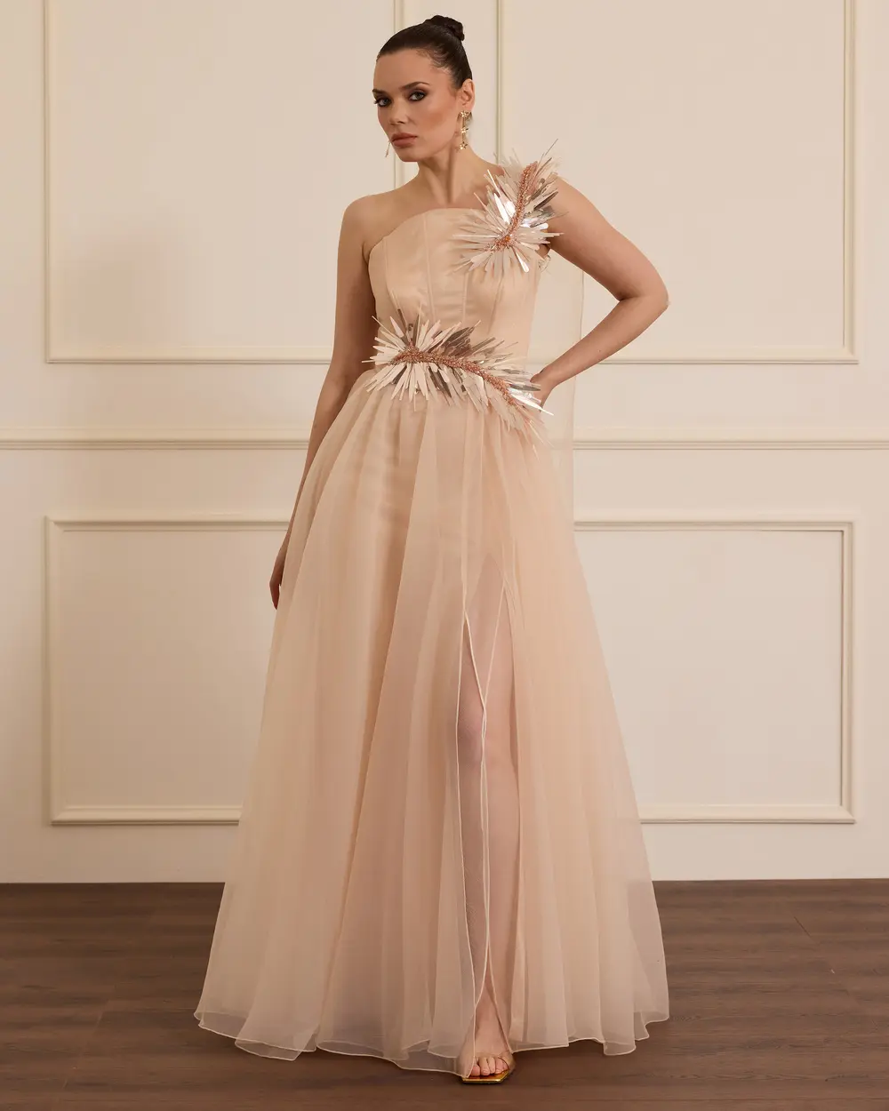 Organza Flared Evening Dress with Accessories