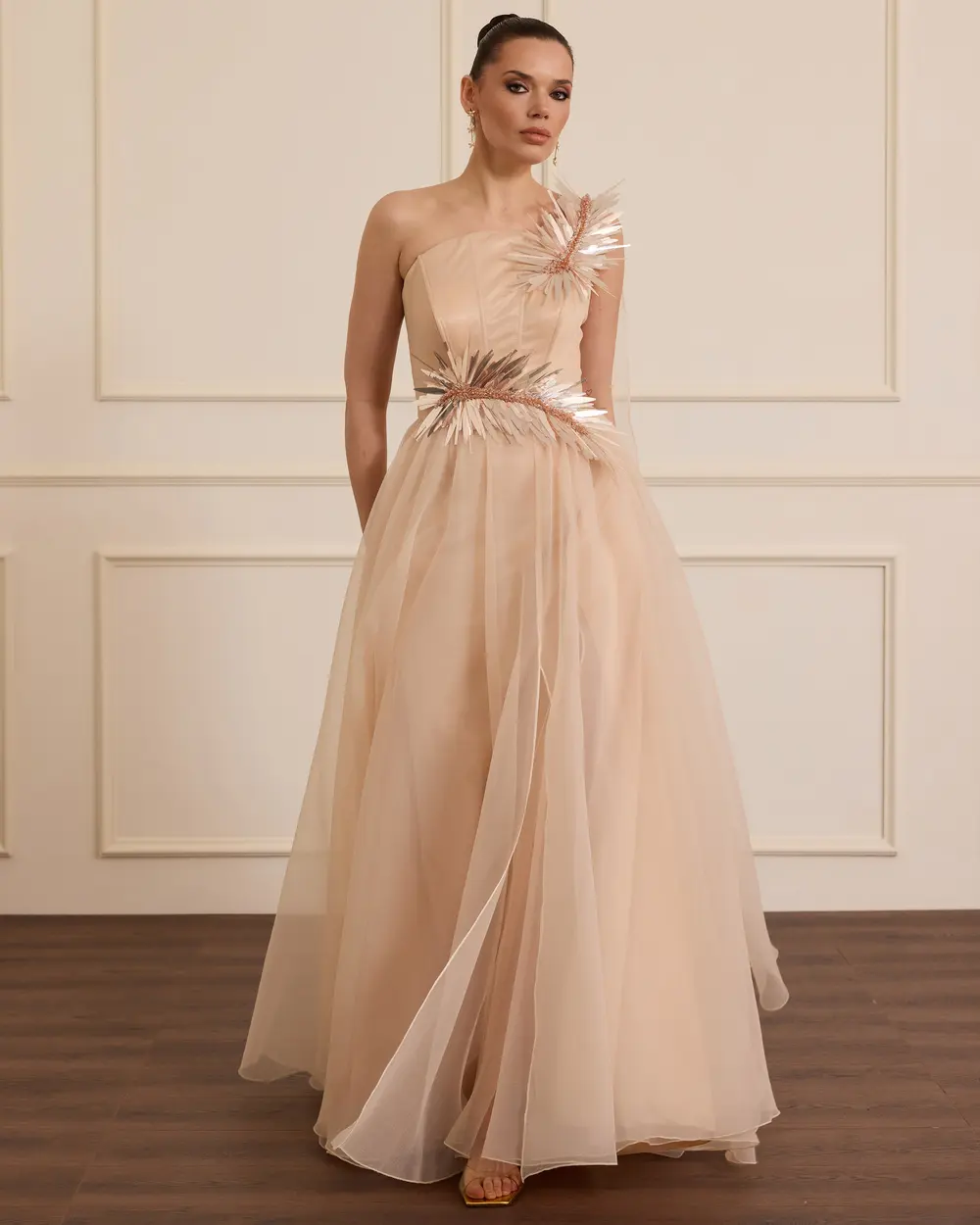 Organza Flared Evening Dress with Accessories