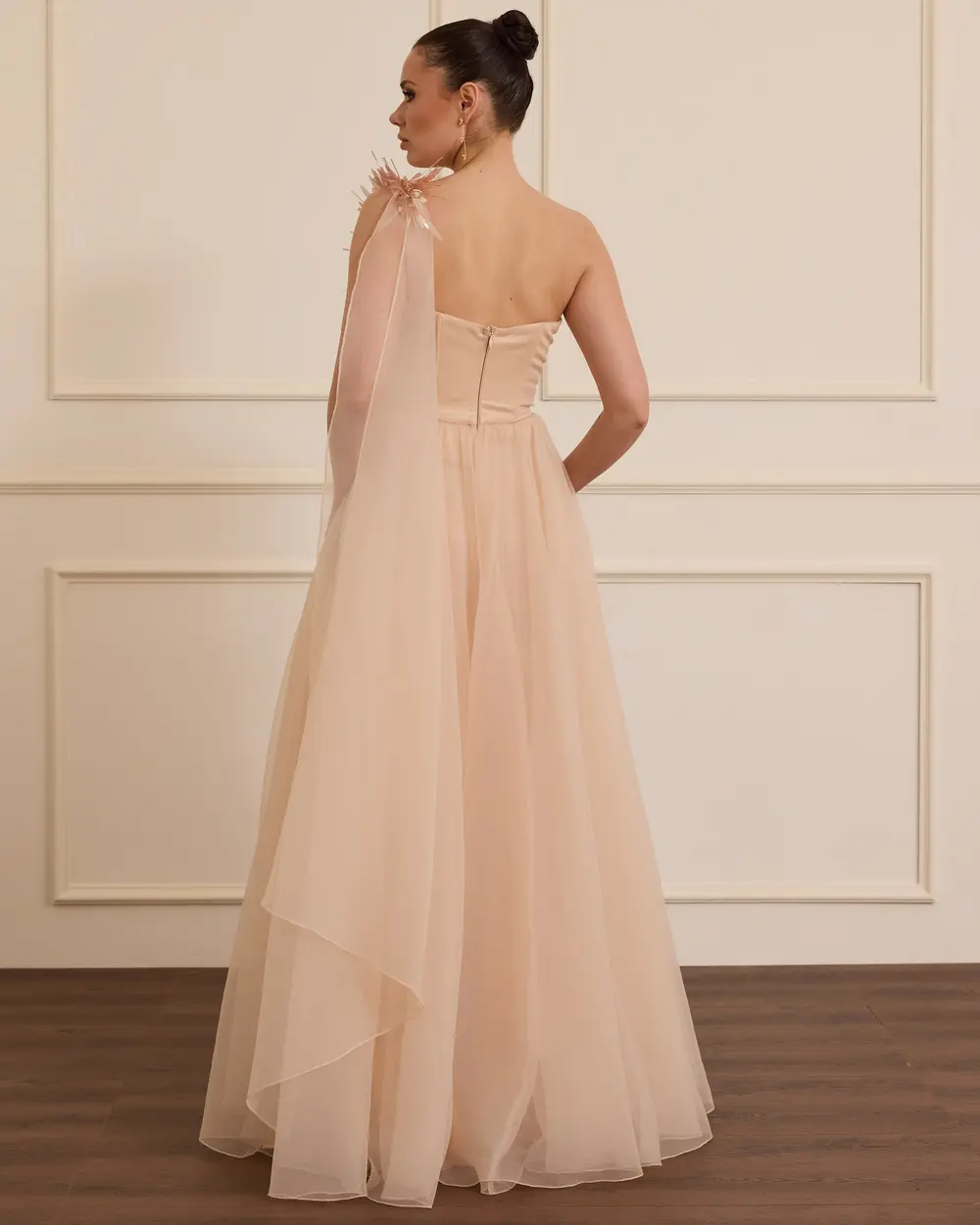 Organza Flared Evening Dress with Accessories