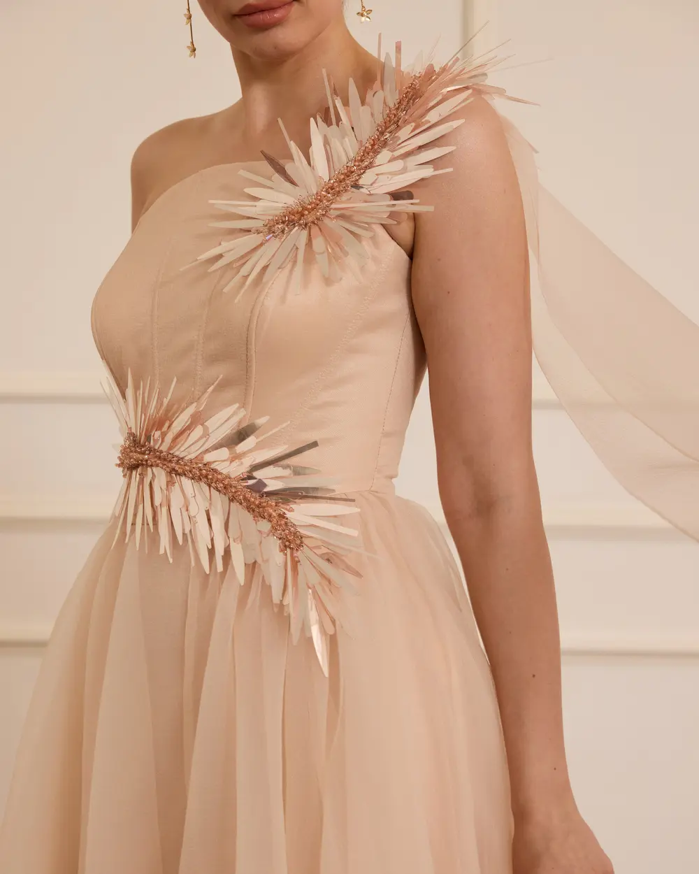 Organza Flared Evening Dress with Accessories