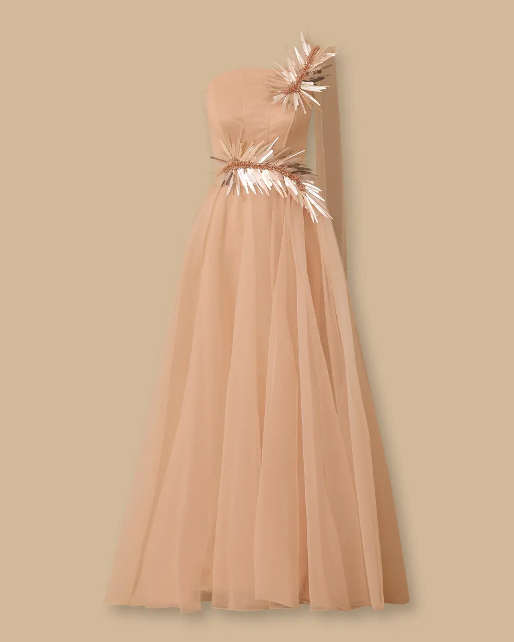 Organza Flared Evening Dress with Accessories