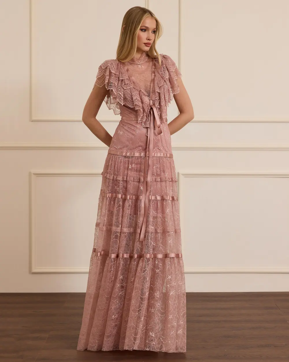 Lace Evening Dress with Transparent Detail