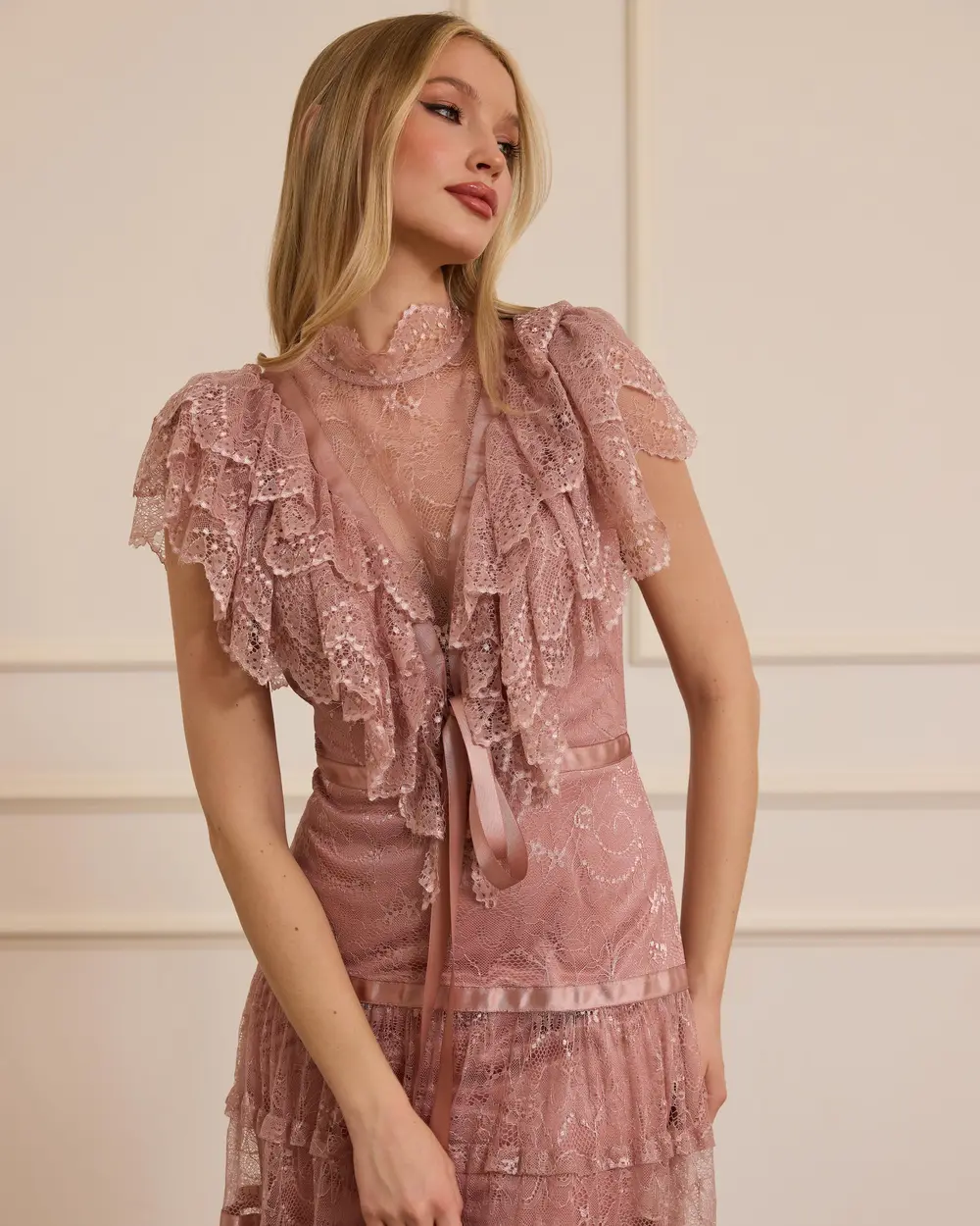 Lace Evening Dress with Transparent Detail