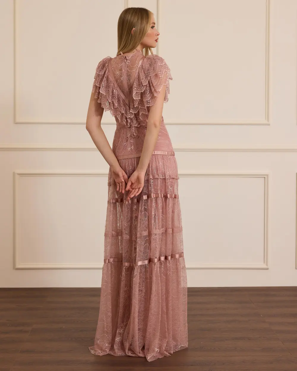 Lace Evening Dress with Transparent Detail