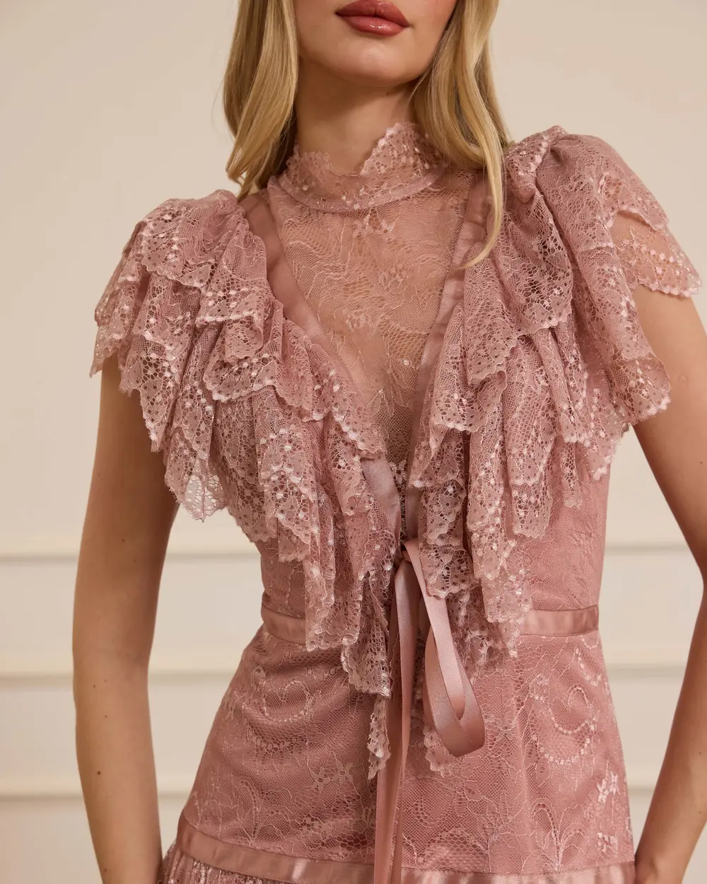 Lace Evening Dress with Transparent Detail