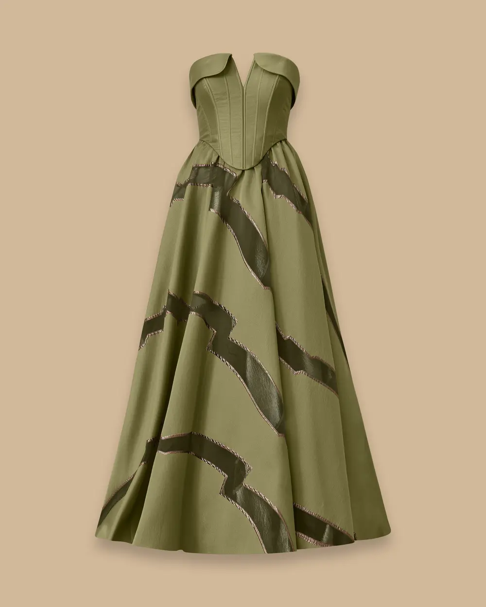 Strapless Corsage Detailed Long Evening Dress