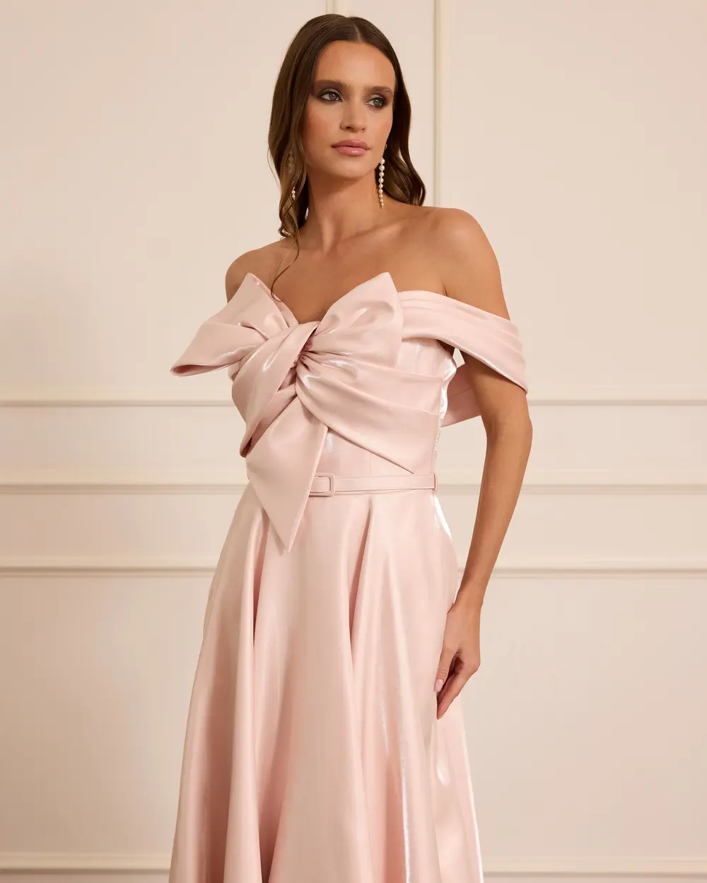 Kemerli Düşük Kol Cepli Jakar Abiye