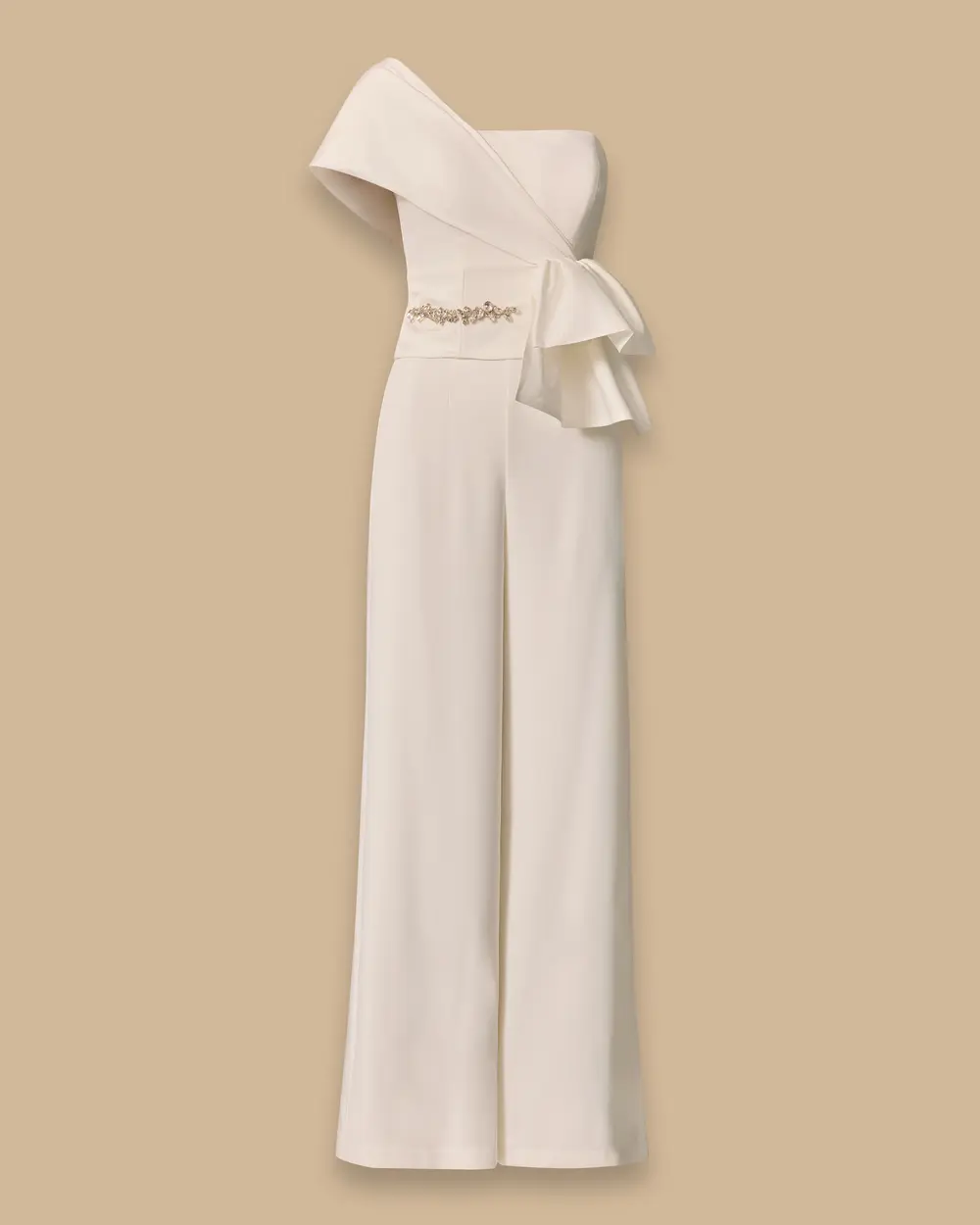 One-Shoulder Evening Jumpsuit with Bow Detail