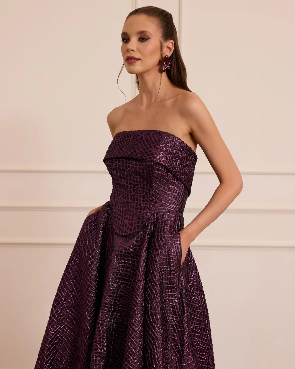 Strapless Textured Long Evening Dress