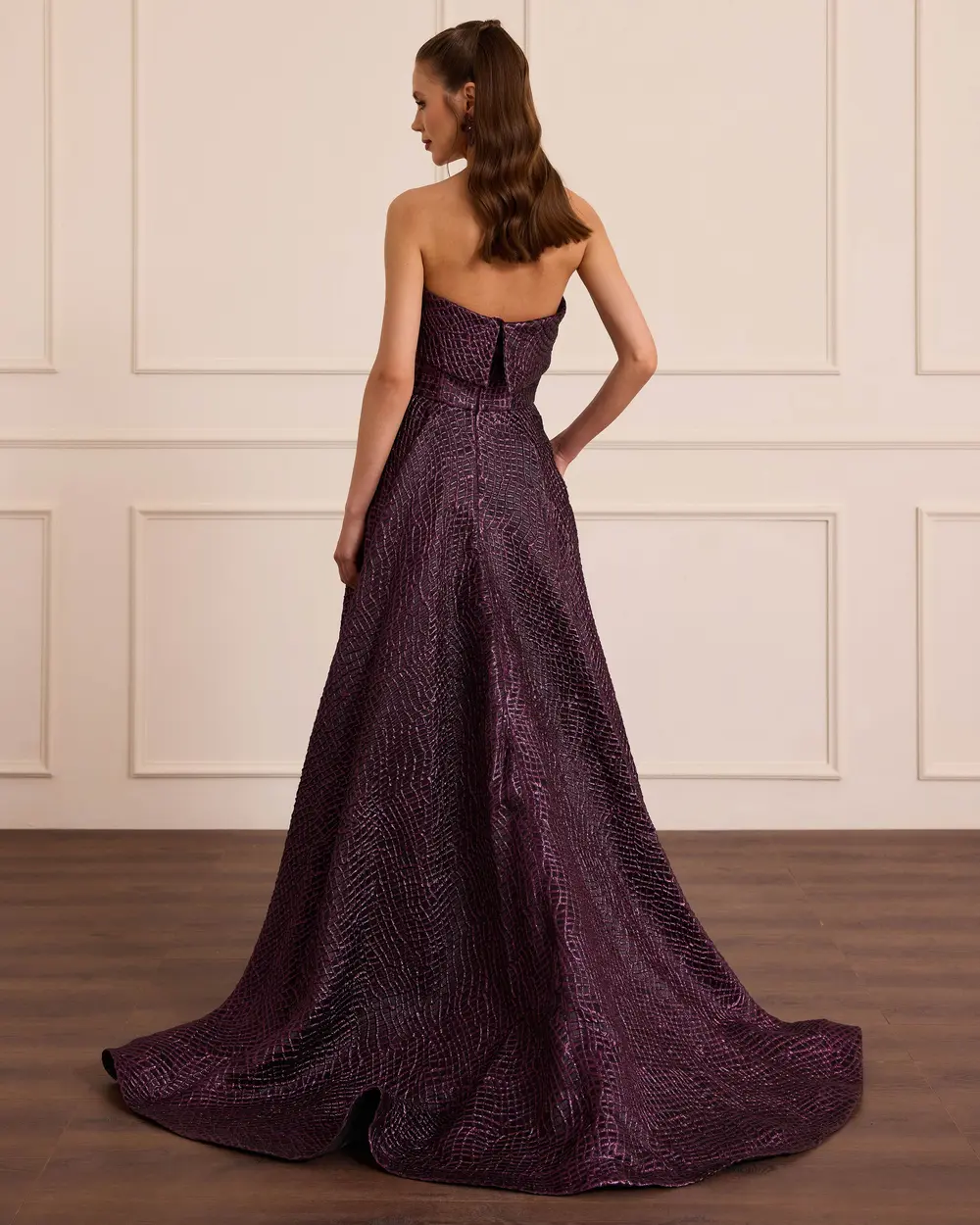 Strapless Textured Long Evening Dress