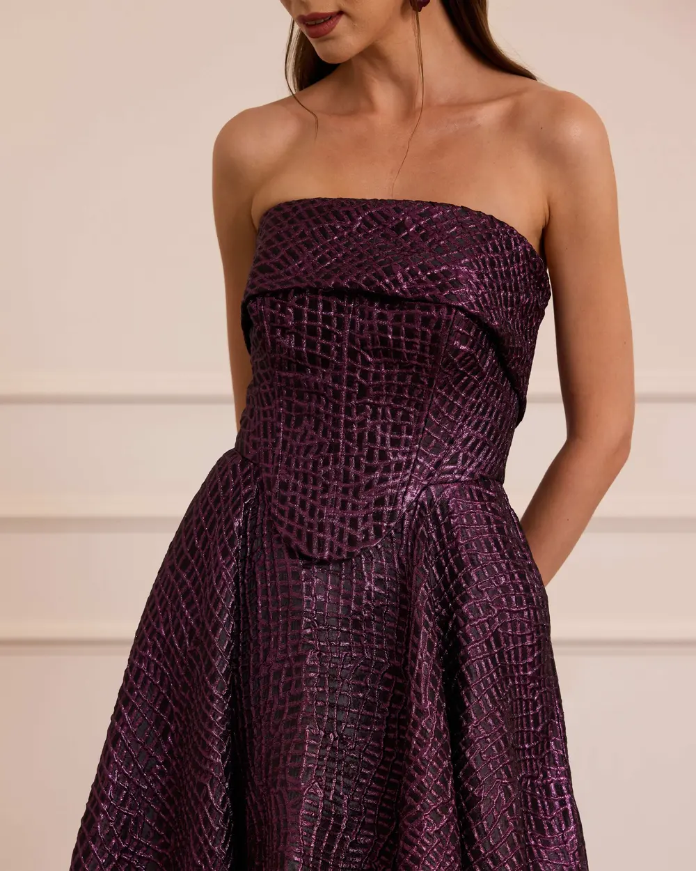 Strapless Textured Long Evening Dress