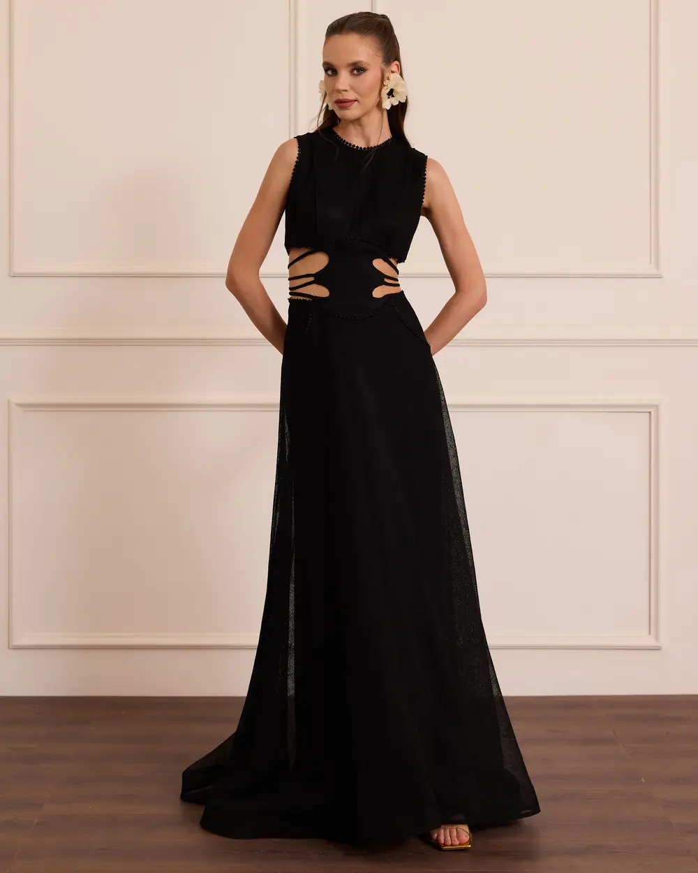 Long Evening Gown with Side Neckline