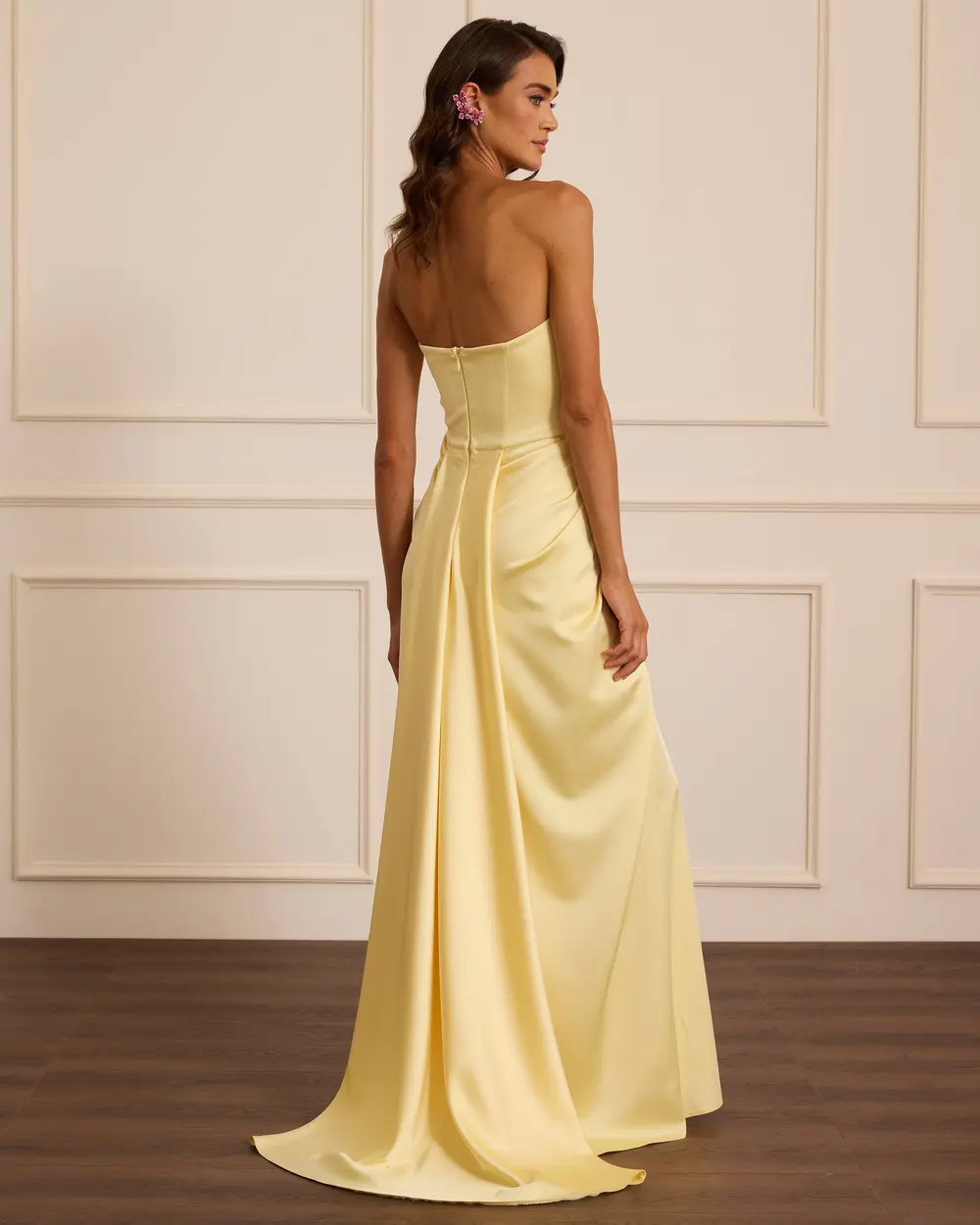 Korsajlı Straplez Drapeli Abiye