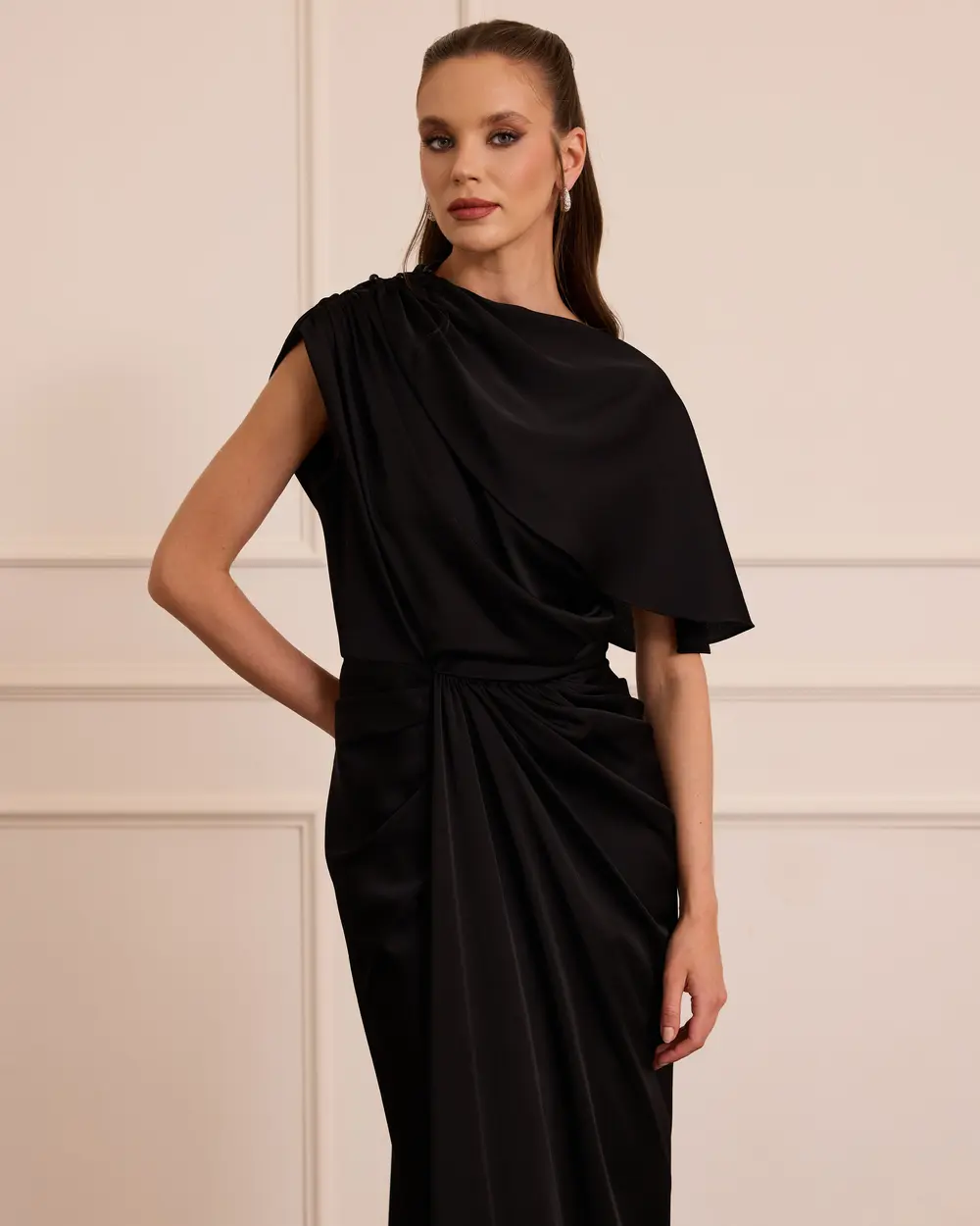 Draped Evening Dress with Detachable Collar