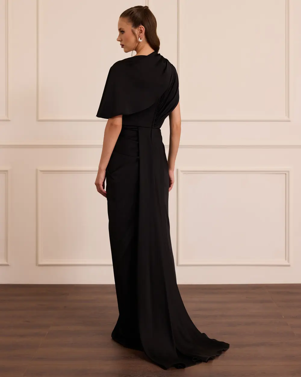 Draped Evening Dress with Detachable Collar