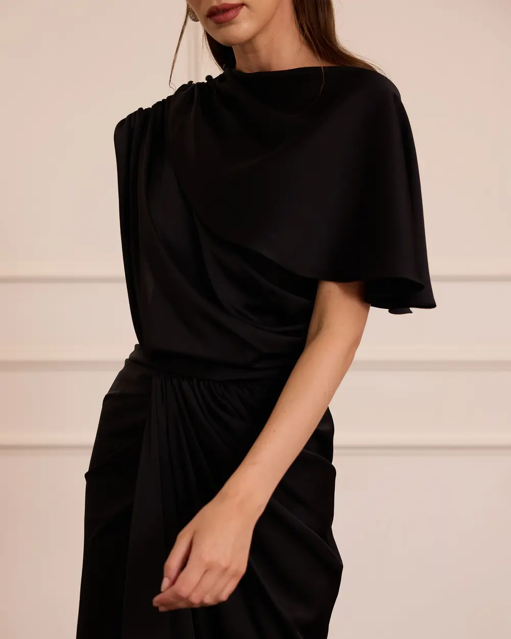 Draped Evening Dress with Detachable Collar