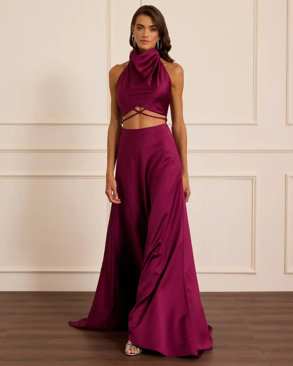 Pencere Detaylı Saten Abiye