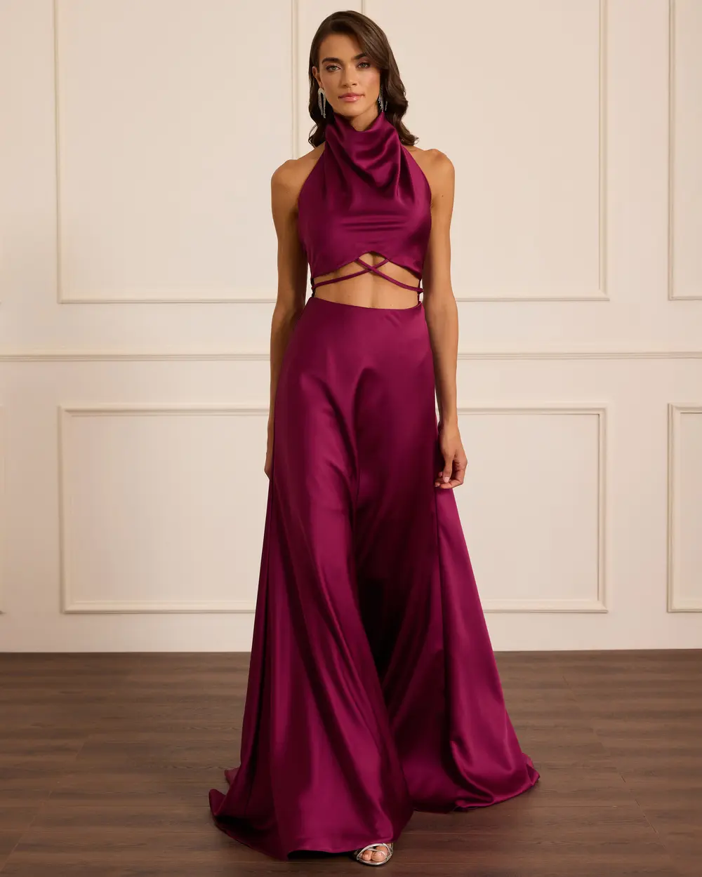 Pencere Detaylı Saten Abiye