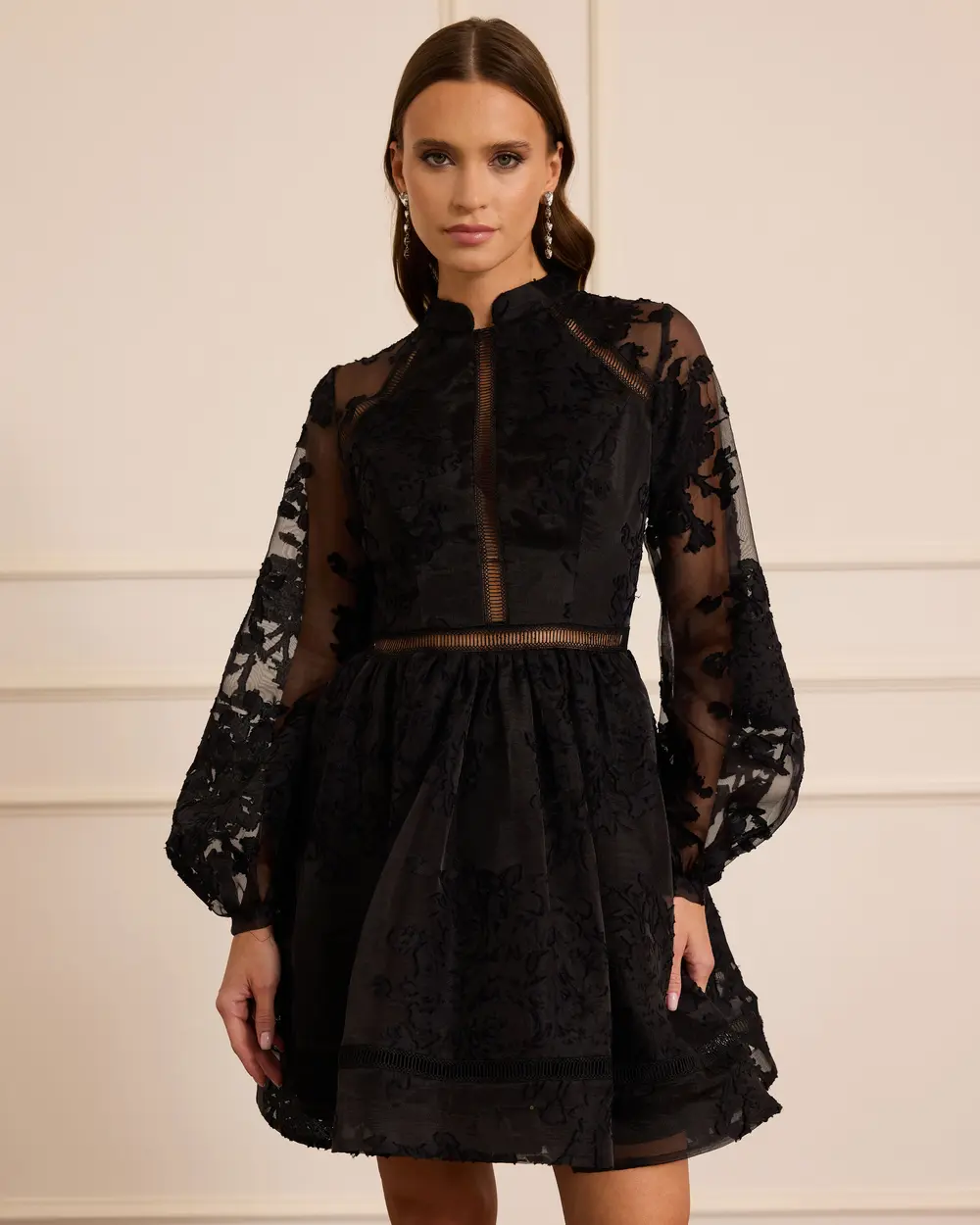 Hakim Yaka Çiçek Desenli Mini Abiye