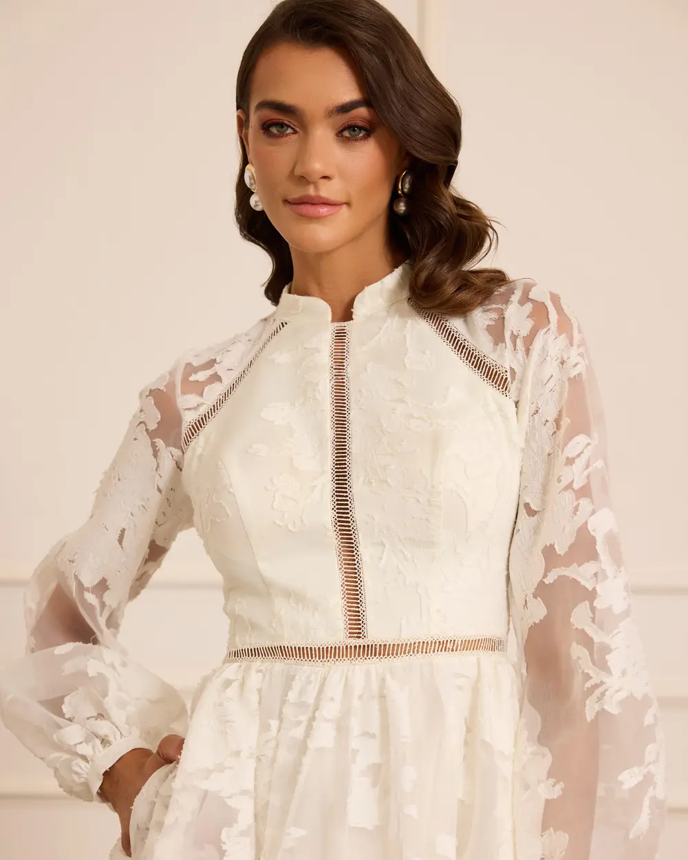 Hakim Yaka Çiçek Desenli Mini Abiye